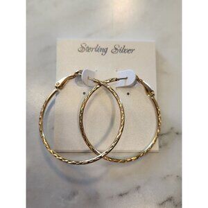 Gold-Tone Sterling Silver Hoop Earrings With Textured Design